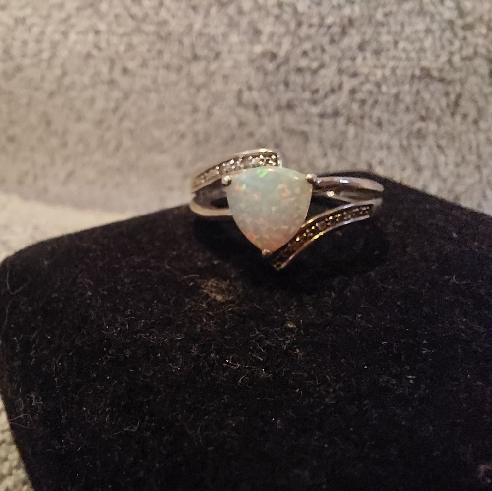 Lab Made Opal Sterling Silver Ring - image 2